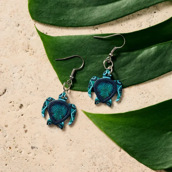 Hand Painted Gourd Turtle Dangle Earrings